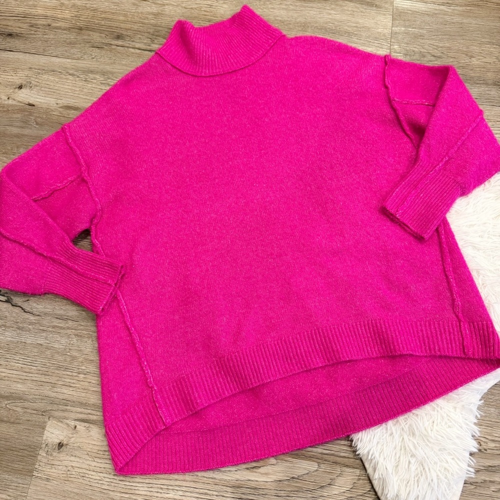 Crown & Ivy Turtleneck Sweater Spring Oversized Hot Pink Barbie Bold Soft XS